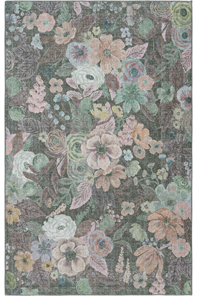 Cool Halı Coloris Pastel Yeşil Çiçekli Halı Vintage Bohem Şönil Dekoratif Tas...