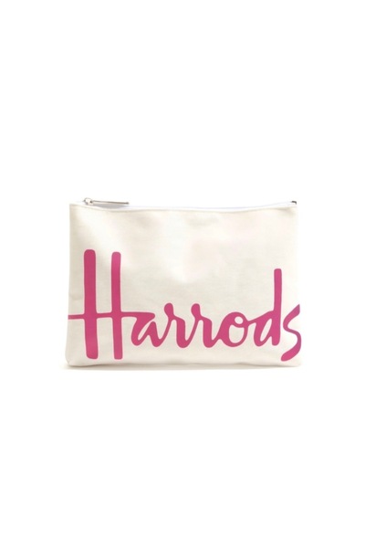 Harrods حقيبة مستلزمات متنوعة - مصنوعة من القماش بجودة عالية - لون ابيض / ورد...