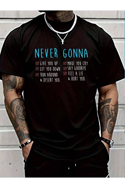 Astogria13 تي شيرت قطني 100% بتصميم 'Never Gonna' - كلمات أغاني موسيقى الثمان...