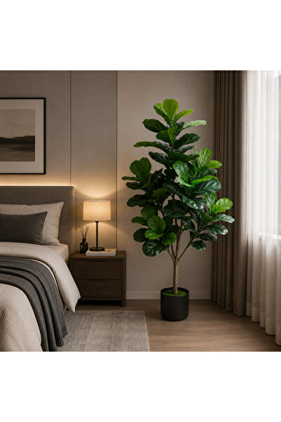 Alessandro DESIGN Decoratiune Ficus Lyrata, Plastic, 3 brate, 160 cm, Verde