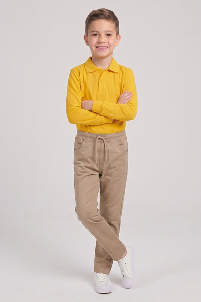 nacar çarşı Boy's Bright Yellow Long Sleeve Polo Neck T-Shirt Beige Ribbed Wa...