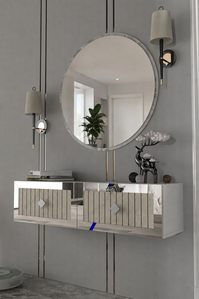 Dekortis Home Dekor 120DHDDRA4BTG LİNA LAZER PLEKSİ DESENLİ DRESUAR BEYAZ-TRA...