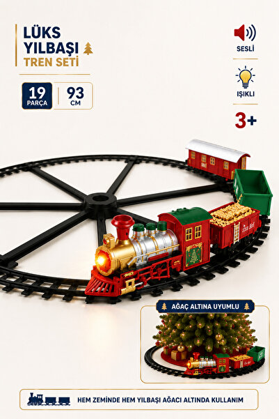 YILDIRIM OYUNCAK 19 Parça Yılbaşı Tren Seti 93cm – Sesli Işıklı Raylı Lüks Oy...