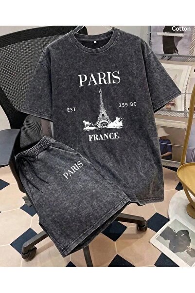 LAND MODA Men's Street Fashion Paris Graphic T-Shirt and Shorts Set, Lightwei...
