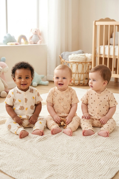 Noone 3-Piece Baby Long Romper Set |   Baby Boy |   100% Cotton Rib |   Ecru ...