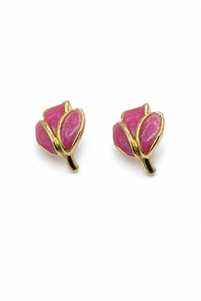 Jack Ferrero Pair of Yellow Tone Bijoux Earrings with Pink Tulip Motif - Eleg...