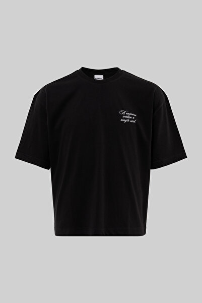 Machinist Men's a Single Seed Printed Crop Oversize T-Shirt Black