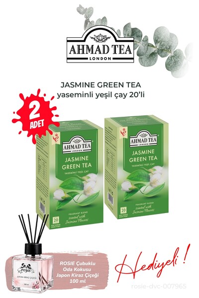 Ahmad Tea 2 عبوة من الشاي الأخضر بنكهة الياسمين 20 قطعة ومعطر للغرفة