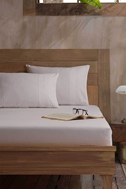 Elart Ranforce Fitted Double Bed Sheet Cotton (160X200Cm) Stone