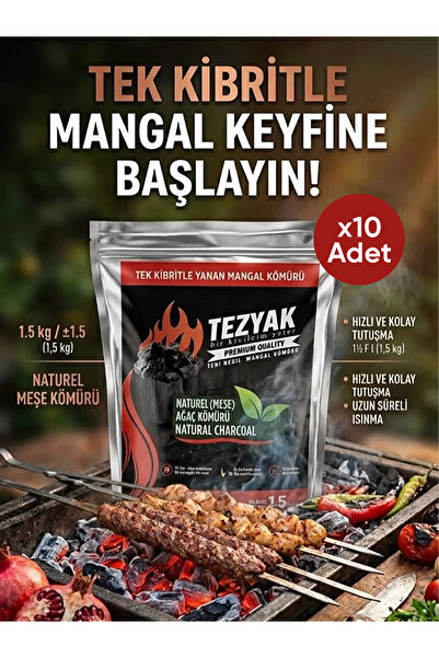 TEZYAK 10 KG Tek Kibritle Yanan Meşe Mangal Kömürü