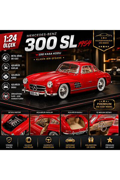 Cici Oyuncak 1:24 Mercedes-Benz 300 SL Gullwing W198 Diecast Model Araba Açıl...