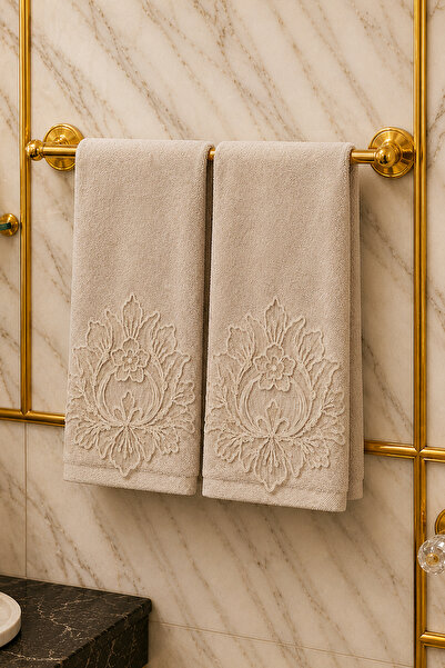 iselahome Ahva Laced Cotton Dowry Hand Towel Set of 2 50X90 cm
