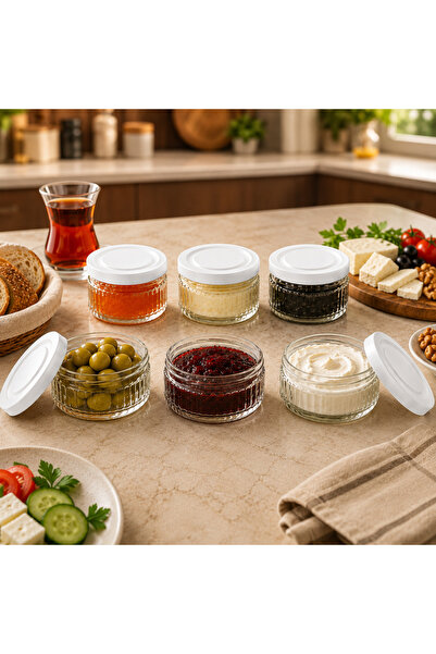 EVORRA LİVİNG 6-Piece Glass Breakfast Set 140 Cc |   White Lidded Airtight Le...