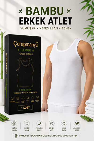çorapmanya Erkek Bambu Kalın Askılı Atlet Siyah - Beyaz