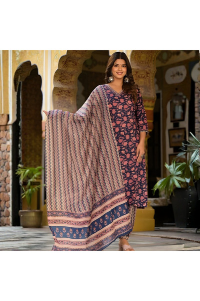 MYSMAR Pink Viscose Cotton Salwar Kameez Dupatta - ALV2078-Pink-Size-M-38-Inches