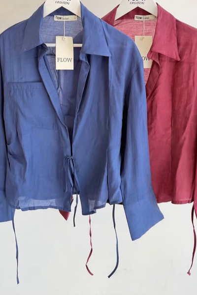 Unique Boutique Burgundy Double-Breasted Shirt with Wide Sleeves and Tie Detail