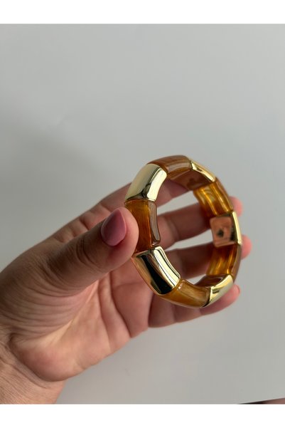 La'Bien Gold Color Resin Detailed Flexible Women's Bracelet – Modern Design Acrylic Bracelet