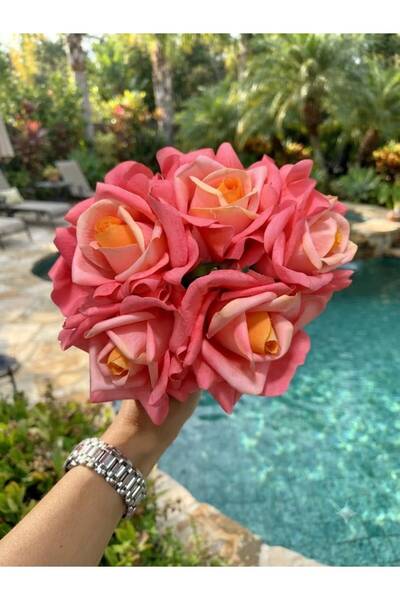NC Home Design Islak Gül 5'Li Buket Şeftali Rengi 35 Cm