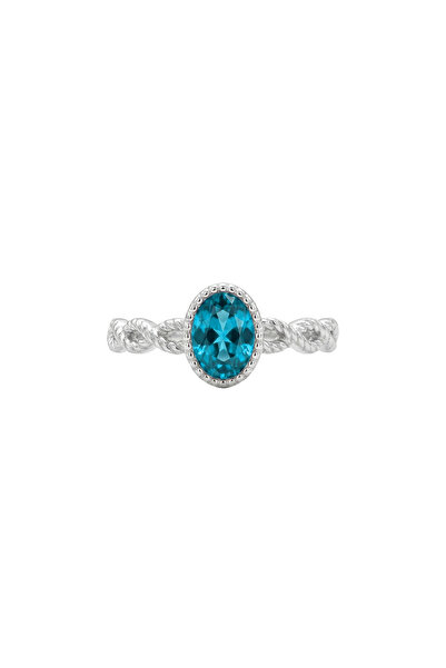 Charmist Steel Elara Oval Stone Twist Ring Blue