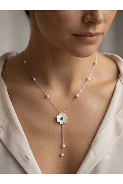 Papatya Silver 925 Ayar Gümüş Kişiye Özel Doğum Taşlı İncili Lotus Kolye