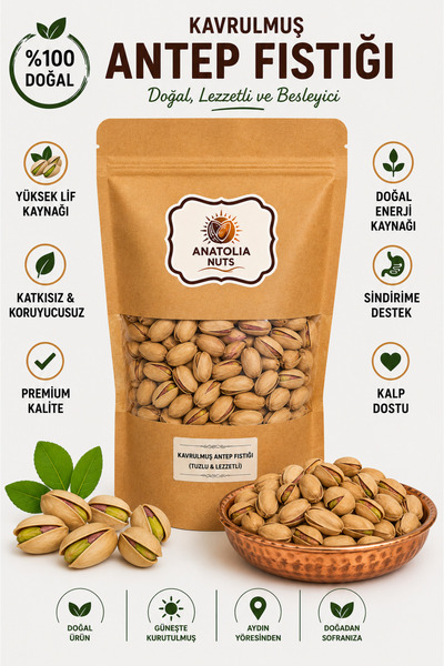 Kavrulmuş Tuzlu Antep Fıstığı Premium Kabuklu 500 gr