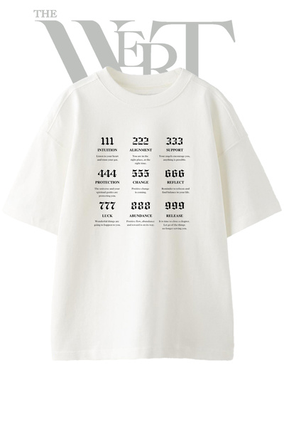 THEWERT Tricou oversize alb unisex cu imprimeu Angel Numbers Design