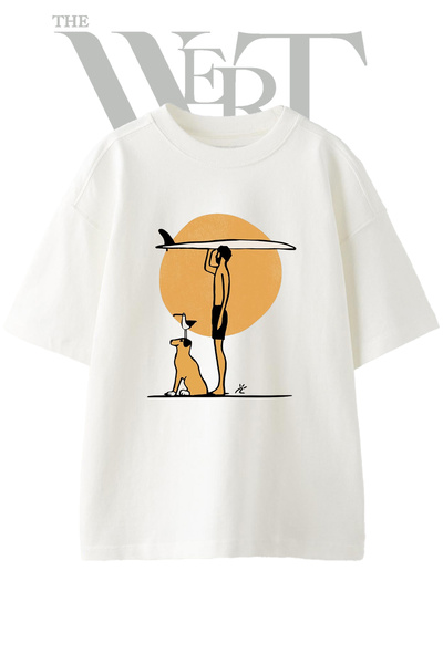 THEWERT Tricou oversize alb unisex cu imprimeu Sub Adam Dog Design
