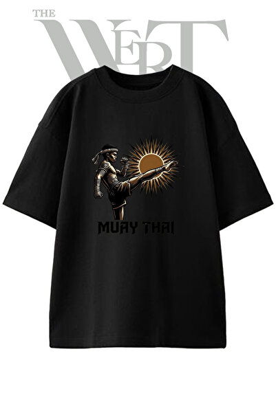 THEWERT Μπλουζάκι Muay Thai_6 με στάμπα σχεδίου, Unisex, μαύρο, oversized