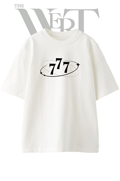 THEWERT 777 Design Printed Unisex White Oversize T-Shirt