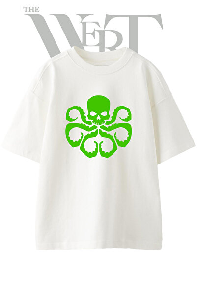 THEWERT Μπλουζάκι με σχέδιο λογότυπου Hydra, τυπωμένο, Unisex, λευκό, oversized