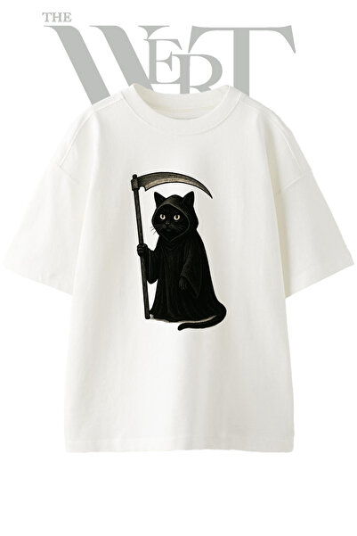THEWERT Reaper Cat_1 dizajn, štampana unisex bela majica prevelikog kroja