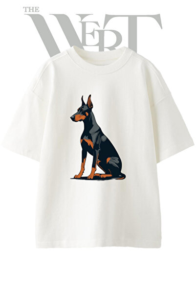 THEWERT Doberman Dog Design Printed Unisex White Oversize T-Shirt