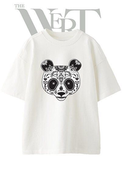 THEWERT Μπλουζάκι Panda Calavera με στάμπα, Unisex, λευκό, oversized