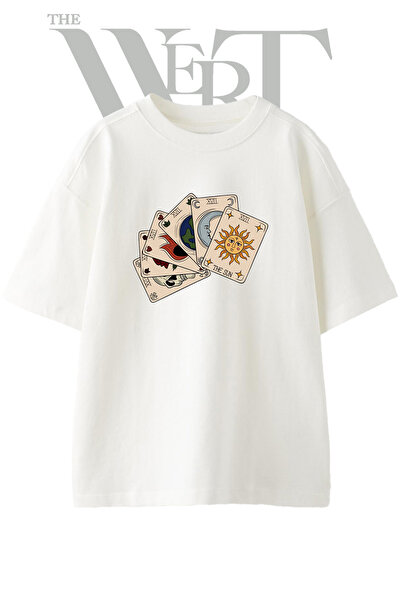 THEWERT Tarot Cards Design Printed Unisex White Oversize T-Shirt