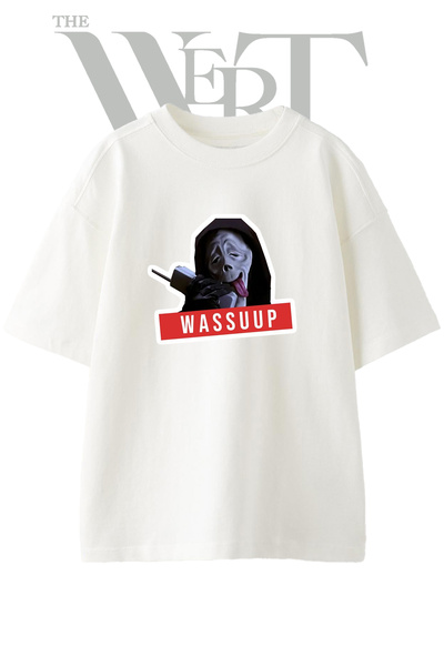 THEWERT Wassuup Meme Design Printed Unisex White Oversize T-Shirt