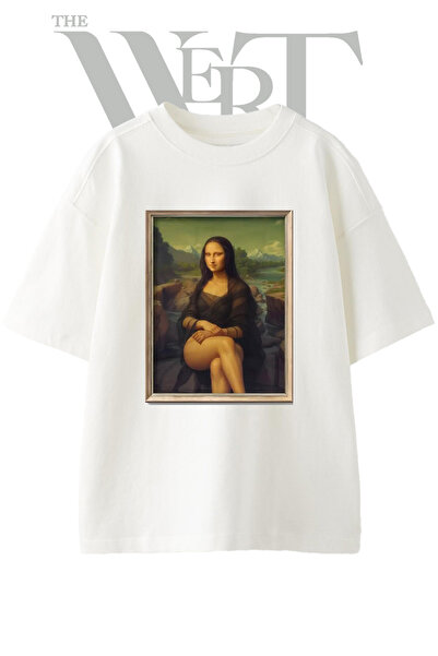 THEWERT Mona Lisa dizajn, unisex bela majica sa širokim krojem