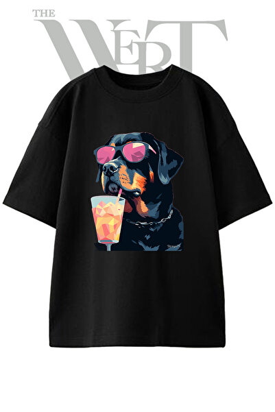 THEWERT Rottweiler Sunglasses Design Printed Unisex Black Oversize T-Shirt