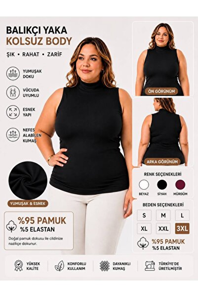 QULAT KOTA Kadın Büyük Beden Balıkçı Yaka Kolsuz Body