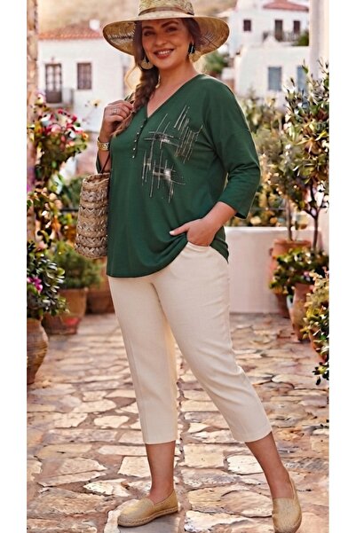 Generic Brand Stone-Embellished Viscose Combed Cotton Plus Size Tunic