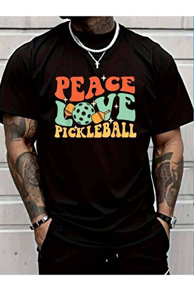 9TAY تي شيرت 100% قطن بطبعة Peace Love - Pickleballers Pickleball Player للرج...