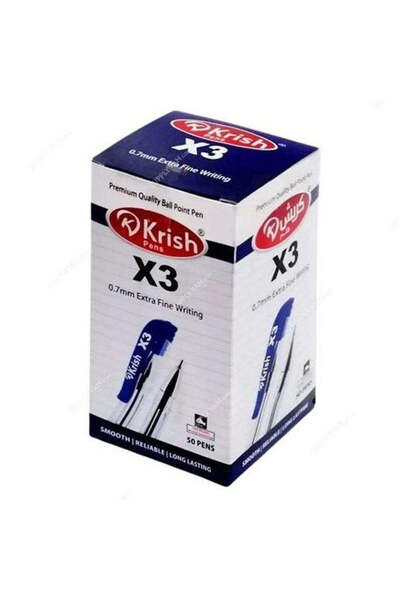 Krish 0.7MM Ball Pen Blue/Black X3 Grippy 50 Pcs/Pack