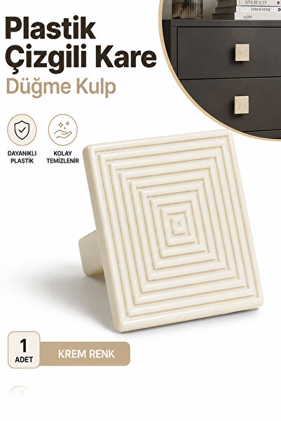 Badem10 Plastik Çizgili Kare Düğme Kulp 1 Adet Krem Renk Dolap Çekmece Komodi...