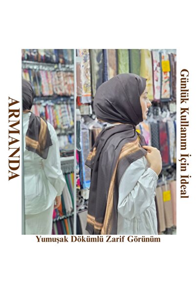 Armanda Tensel Kumaş Vual Şal Çerçeve Desenli İkı renkli