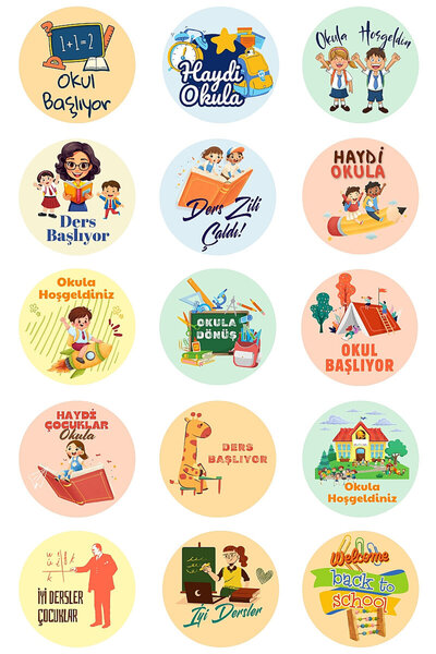 Bimotif 50li Büyük Boy Okula Dönüş Öğrenci Hediye Paketi (Puantiyeli Kese Kağıdı, 4x4cm 60 Sticker)