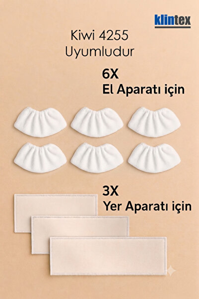 Kiwi 4255 Uyumlu 9 Parça Buharlı Temizleyici Yedek Mikrofiber Bez Seti (6 El Aparatı + 3 Yer Aparatı)