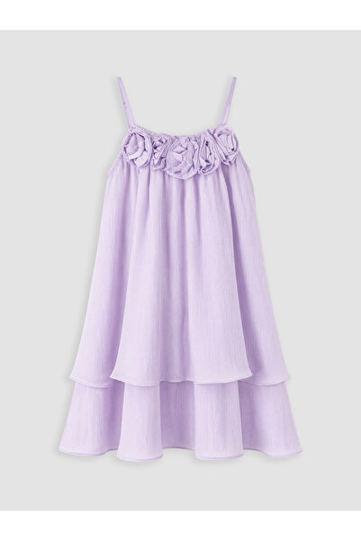 LC Waikiki Lilac Rose Detailed Layered Girls' Dress