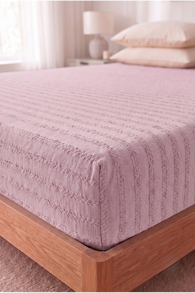 Miabella Home Lastikli Çarşaf Çift Kişilik Lastikli Çarşaf %100 Pamuk Tek Kişilik Lastikli Çarşaf Armürlü Fitted