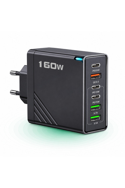 Timebox Încărcător, putere totală de 160W, 4 porturi PD + QC3.0