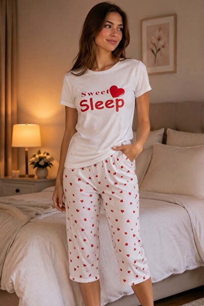 GRI MOR TEKSTIL Cotton Short Sleeved Capri Women's Pajama Set