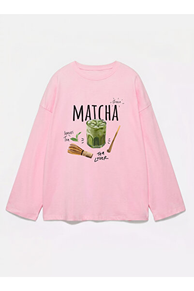 Disante 100% bumbac, cu potrivire oversize, imprimat cu matcha - tricou cu mâ...